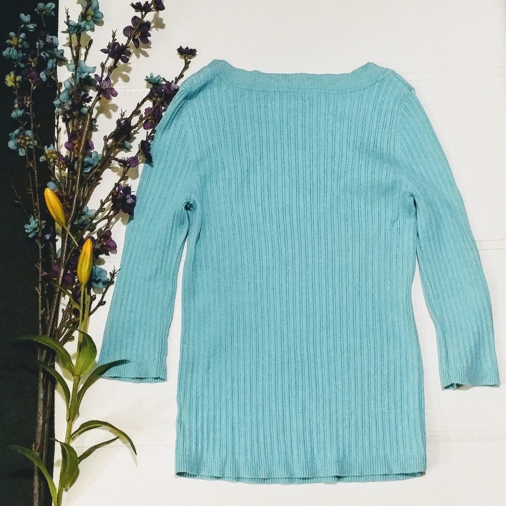 George Turquoise 3/4 Sleeve Ribbed Top - Picture 2 of 3